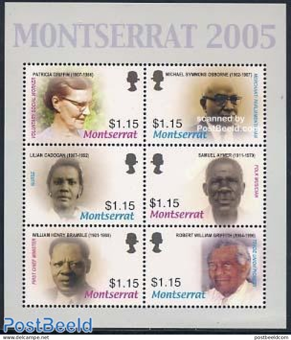 Montserrat 2006 Prominent Personalities 6v M/s, Mint NH, Health - History - Performance Art - Health - Politicians - M.. - Music