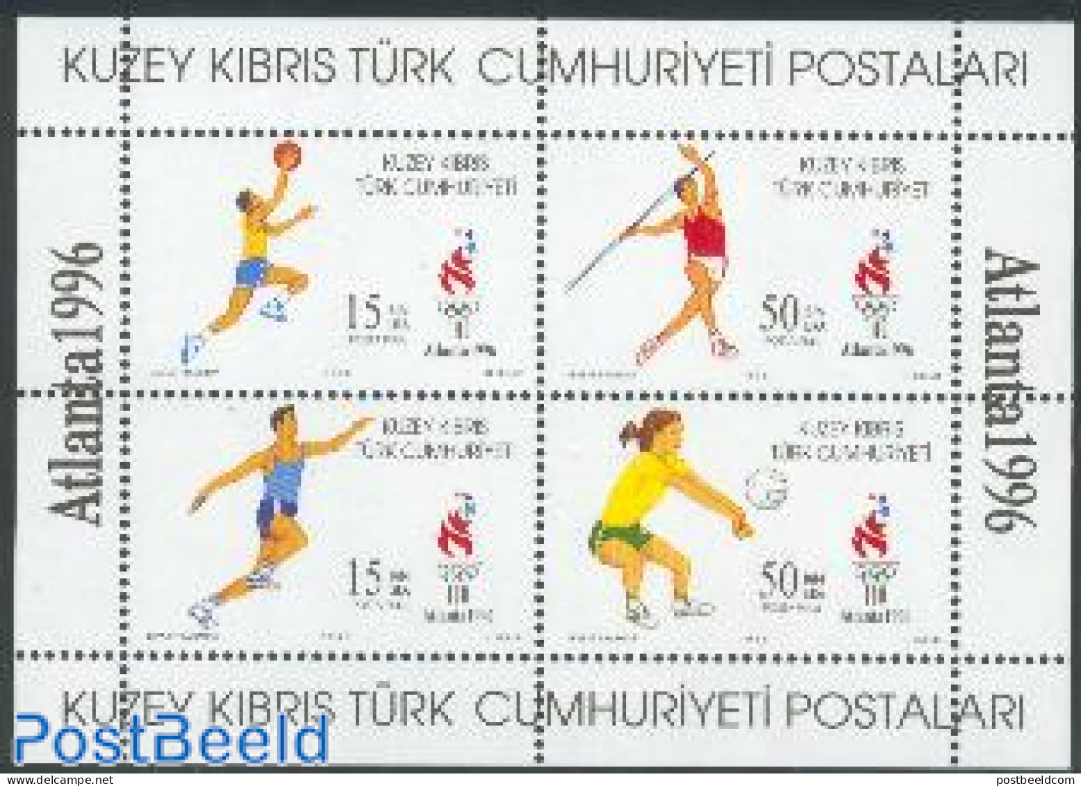 Turkish Cyprus 1996 Olympic Games Atlanta S/s, Mint NH, Sport - Athletics - Basketball - Olympic Games - Volleyball - Atletica