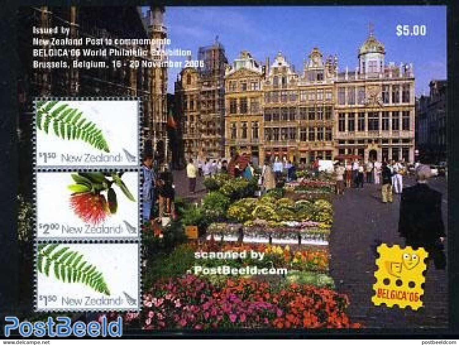 New Zealand 2006 Belgica 06 S/s, Mint NH, Nature - Various - Flowers & Plants - Philately - Street Life - Ongebruikt