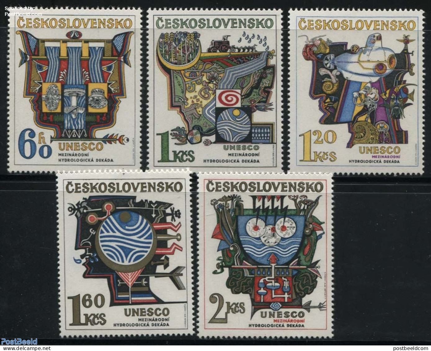 Czechoslovkia 1974 Science, UNESCO 5v, Mint NH, History - Nature - Sport - Unesco - Water, Dams & Falls - Diving - Andere & Zonder Classificatie