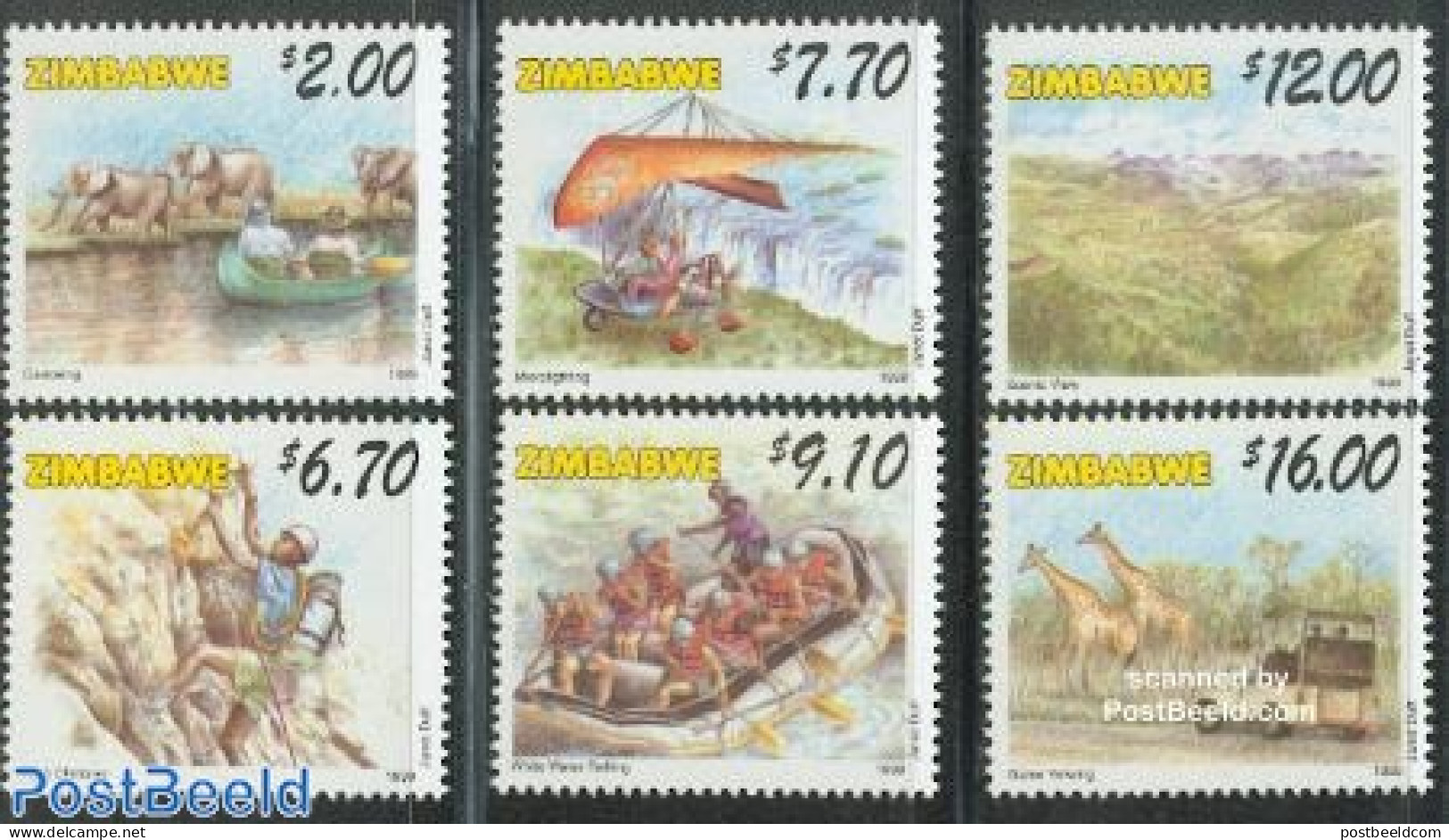 Zimbabwe 1999 Tourism 6v, Mint NH, Nature - Sport - Transport - Various - Elephants - Giraffe - Kayaks & Rowing - Moun.. - Roeisport