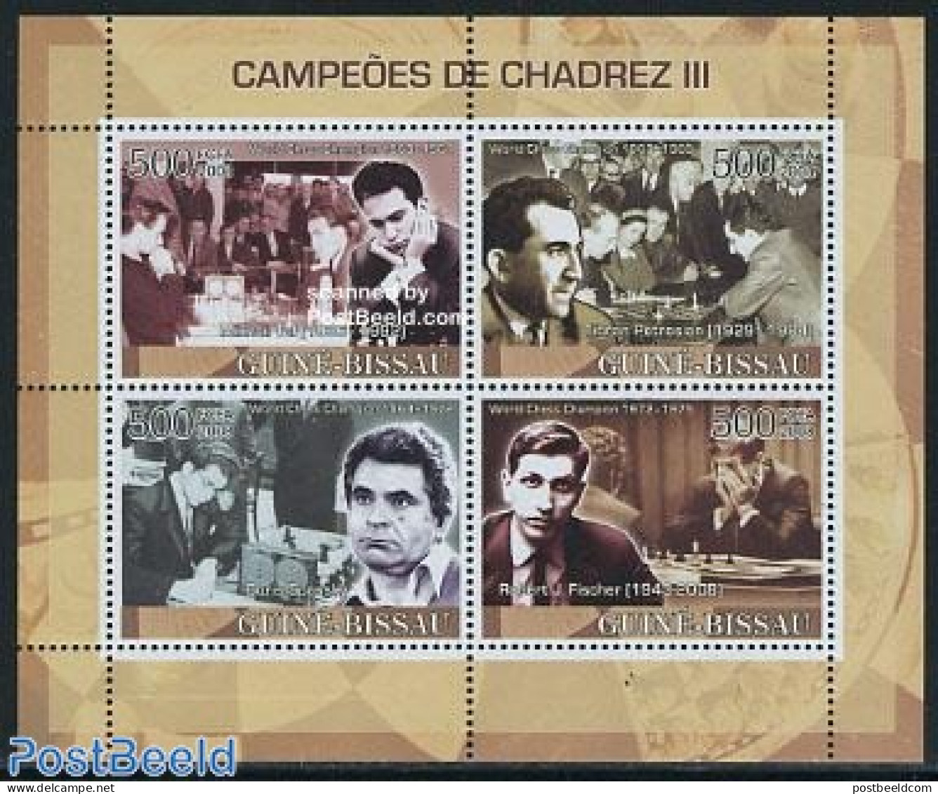 Guinea Bissau 2008 Chess Masters 4v M/s, Mint NH, Sport - Chess - Echecs