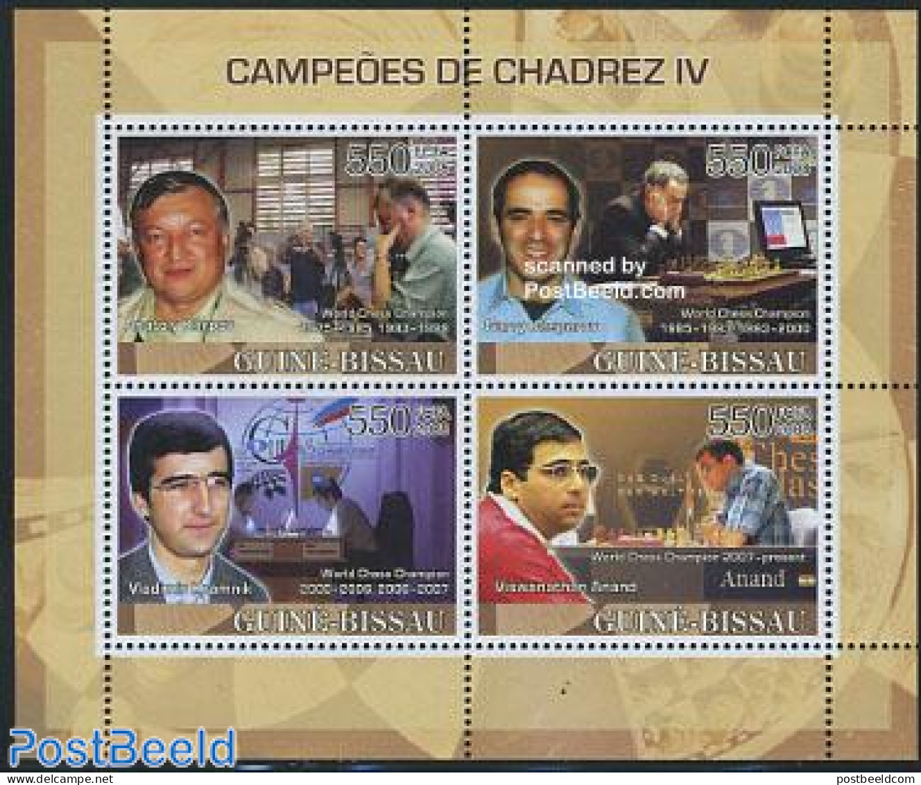 Guinea Bissau 2008 Chess Masters 4v M/s, Mint NH, Sport - Chess - Scacchi