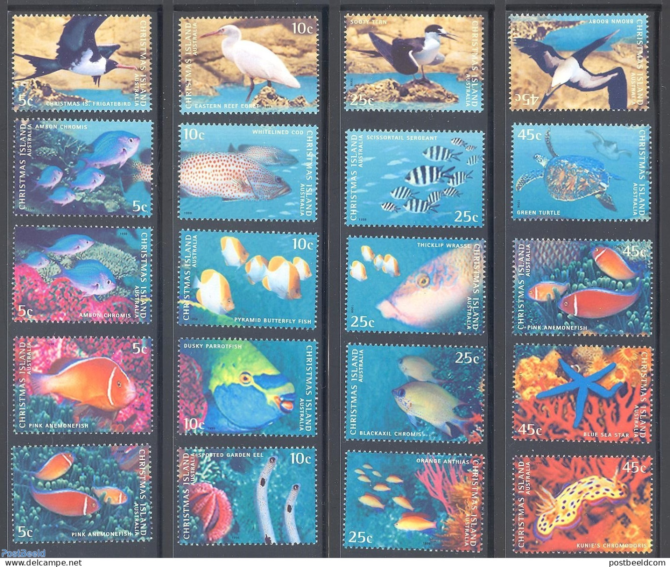 Christmas Islands 1998 Marine Life 20v, Mint NH, Nature - Birds - Fish - Reptiles - Fishes