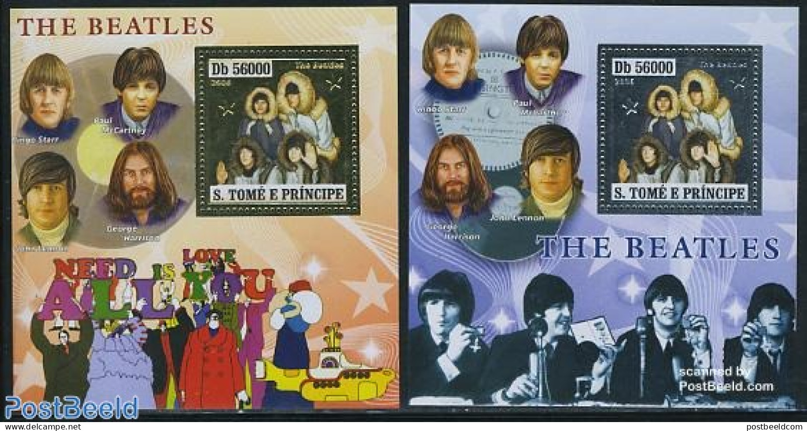 Sao Tome/Principe 2006 Beatles 2 S/s (silver/gold), Mint NH, Performance Art - Music - Popular Music - Musique
