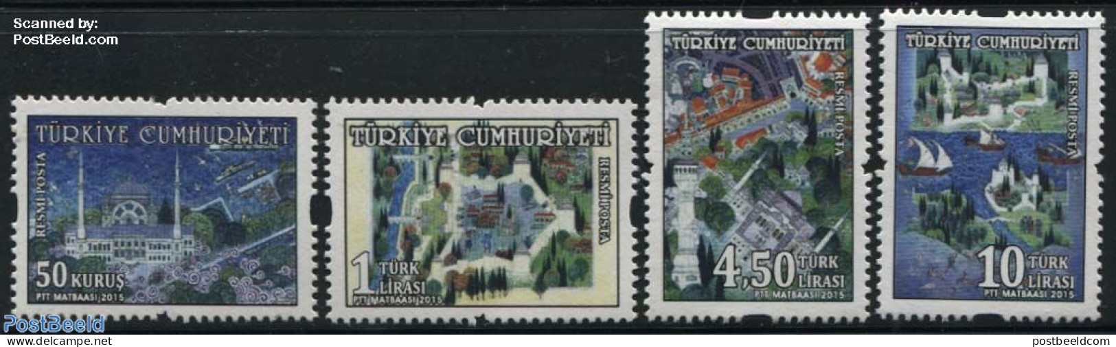 Türkiye 2016 On Service, Miniatures 4v, Mint NH, Religion - Transport - Churches, Temples, Mosques, Synagogues - Ship.. - Sonstige & Ohne Zuordnung