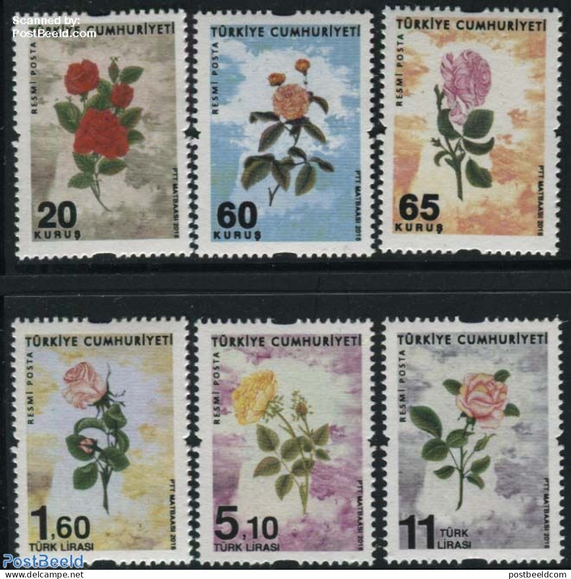 Türkiye 2016 On Service, Flowers 6v, Mint NH, Nature - Flowers & Plants - Roses - Sonstige & Ohne Zuordnung