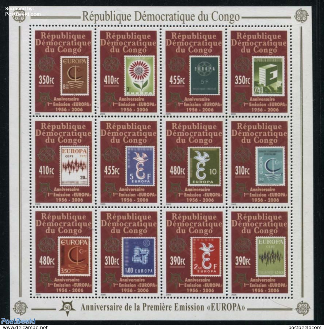 Congo Dem. Republic, (zaire) 2005 50 Years Europa Stamps 12v M/s, Mint NH, History - Europa Hang-on Issues - Stamps On.. - Idee Europee