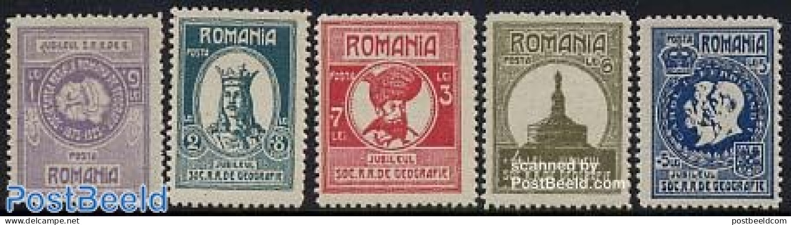 Romania 1927 Geographic Society 5v, Unused (hinged), History - Various - Kings & Queens (Royalty) - Maps - Ongebruikt