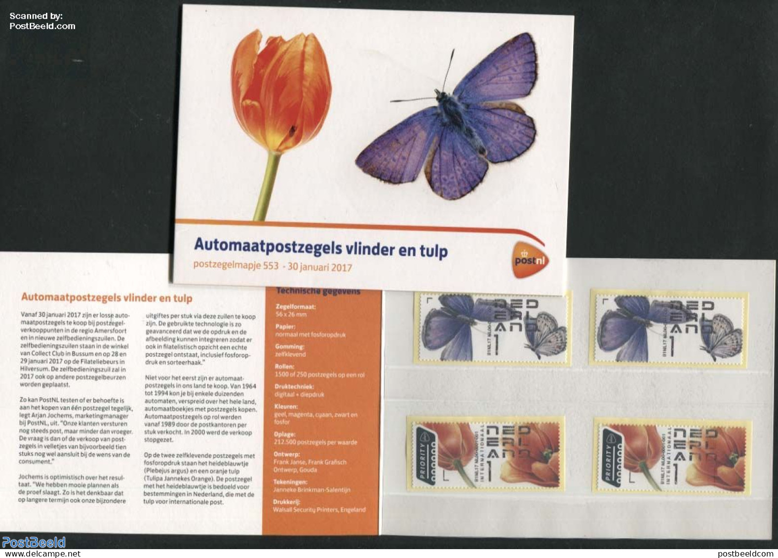 Netherlands 2017 Automatstamps, Presentation Pack 553, Mint NH, Nature - Butterflies - Flowers & Plants - Automat Stamps - Neufs