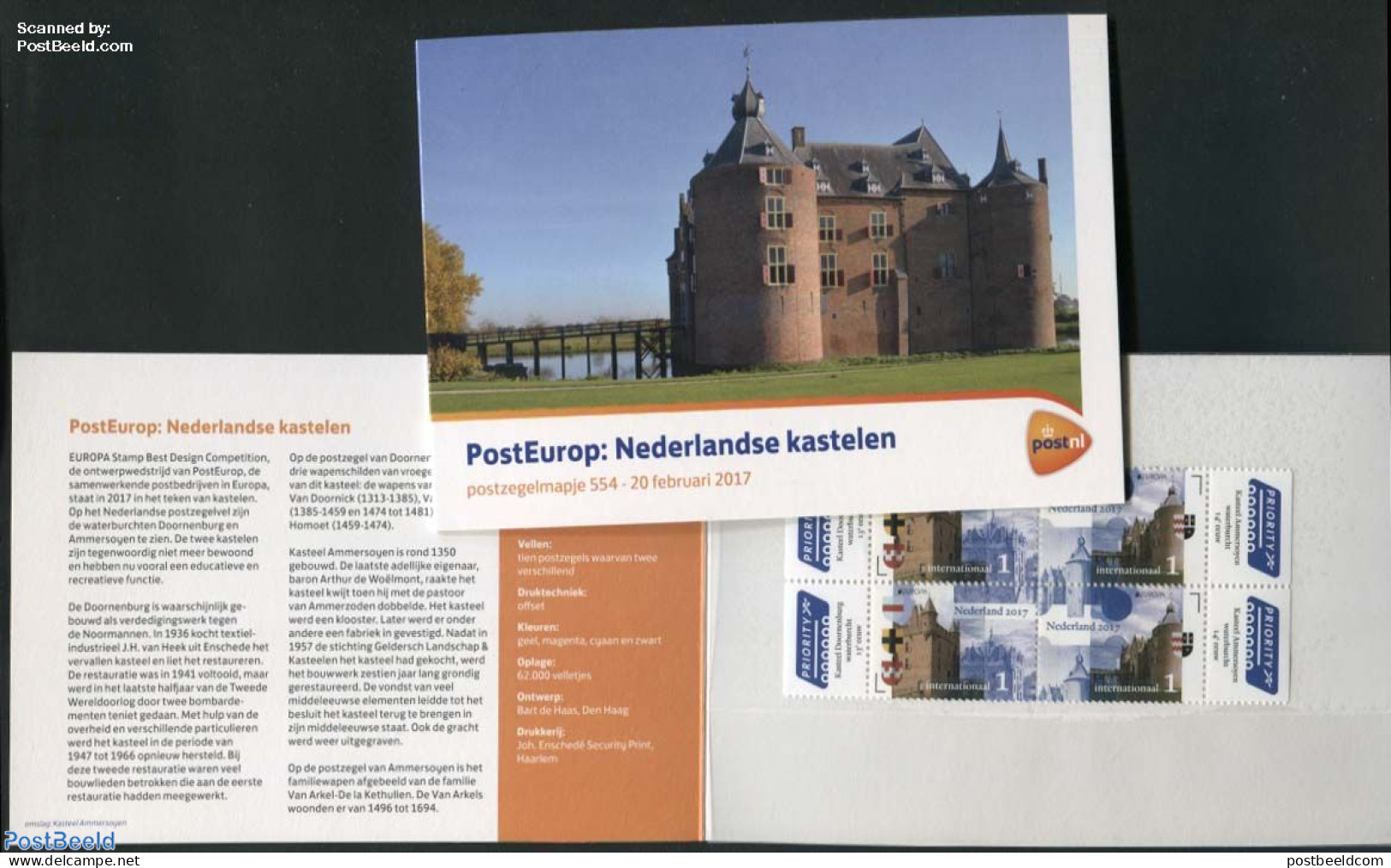 Netherlands 2017 Europa, Castles, Presentation Pack 554, Mint NH, History - Coat Of Arms - Europa (cept) - Art - Castl.. - Unused Stamps