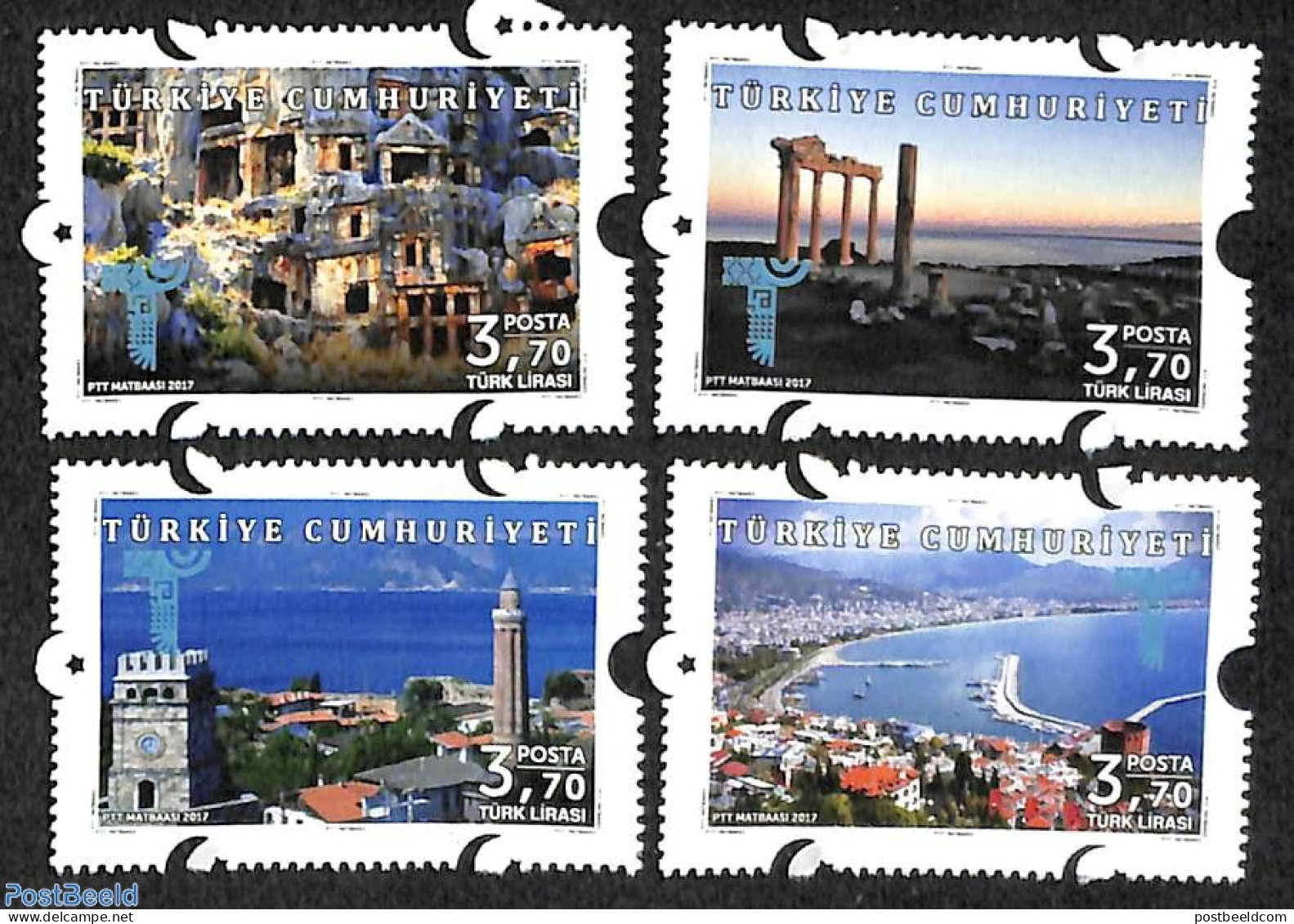 Türkiye 2017 Definitives Antalya 4v (special Perforation), Mint NH, Various - Tourism - Altri & Non Classificati