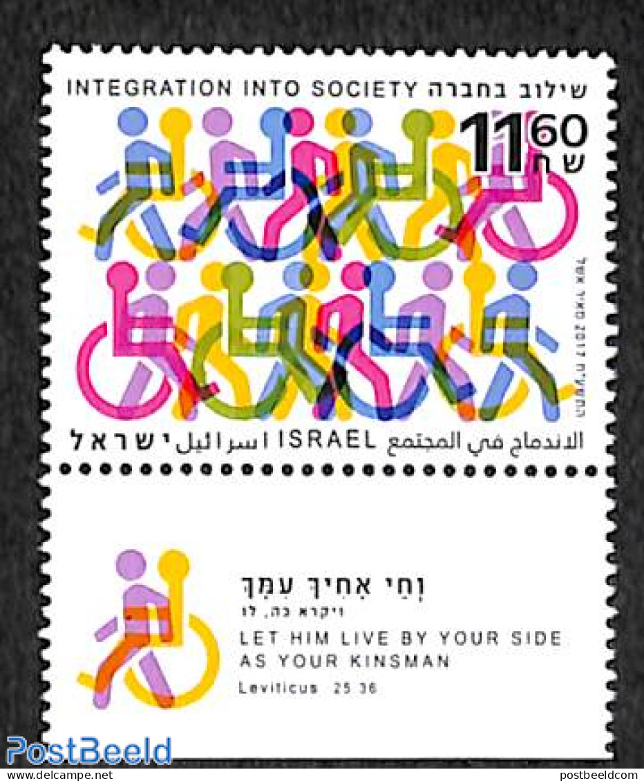 Israel 2017 Integration Of Disabled People 1v, Mint NH, Health - Disabled Persons - Nuevos (con Tab)