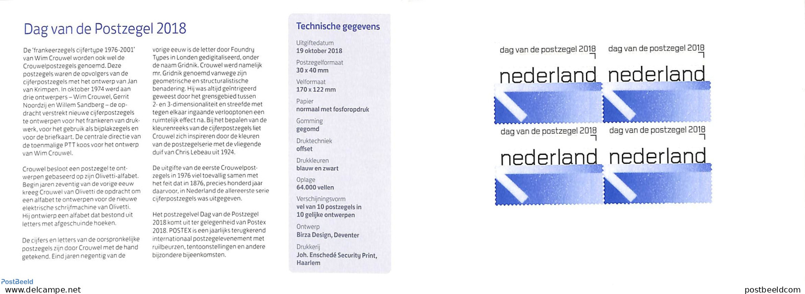 Netherlands 2018 Stamp Day, Presentation Pack 584, Mint NH, Stamp Day - Stamps On Stamps - Unused Stamps