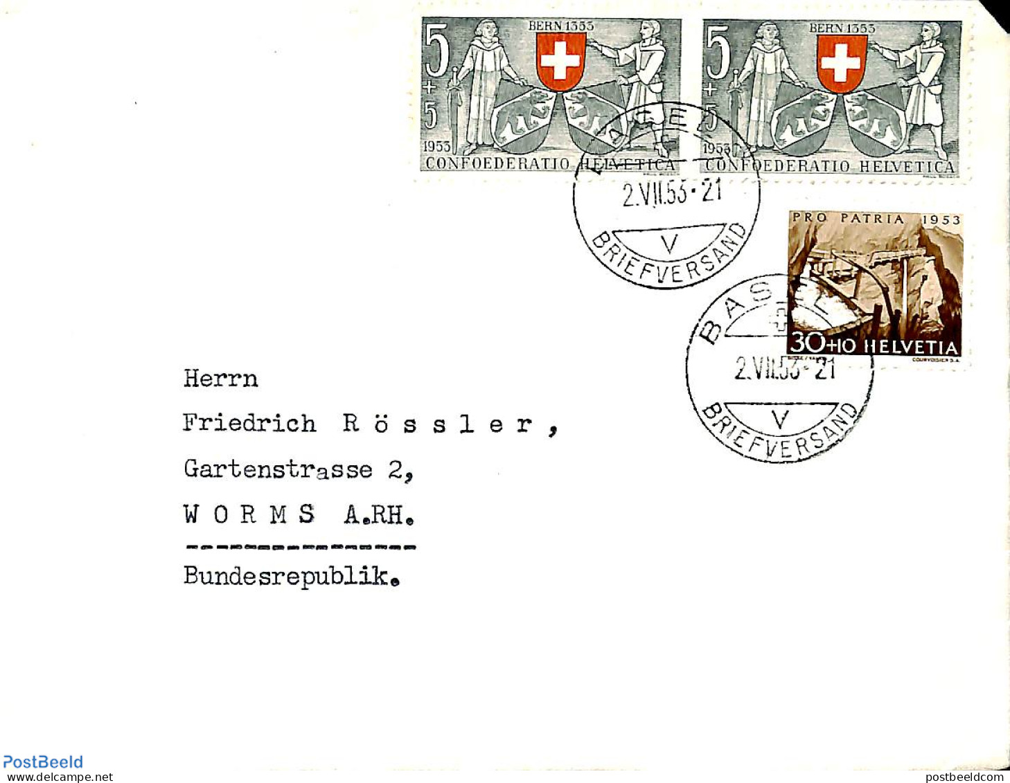 Switzerland 1953 Letter From Basel To Worms, Postal History - Cartas & Documentos