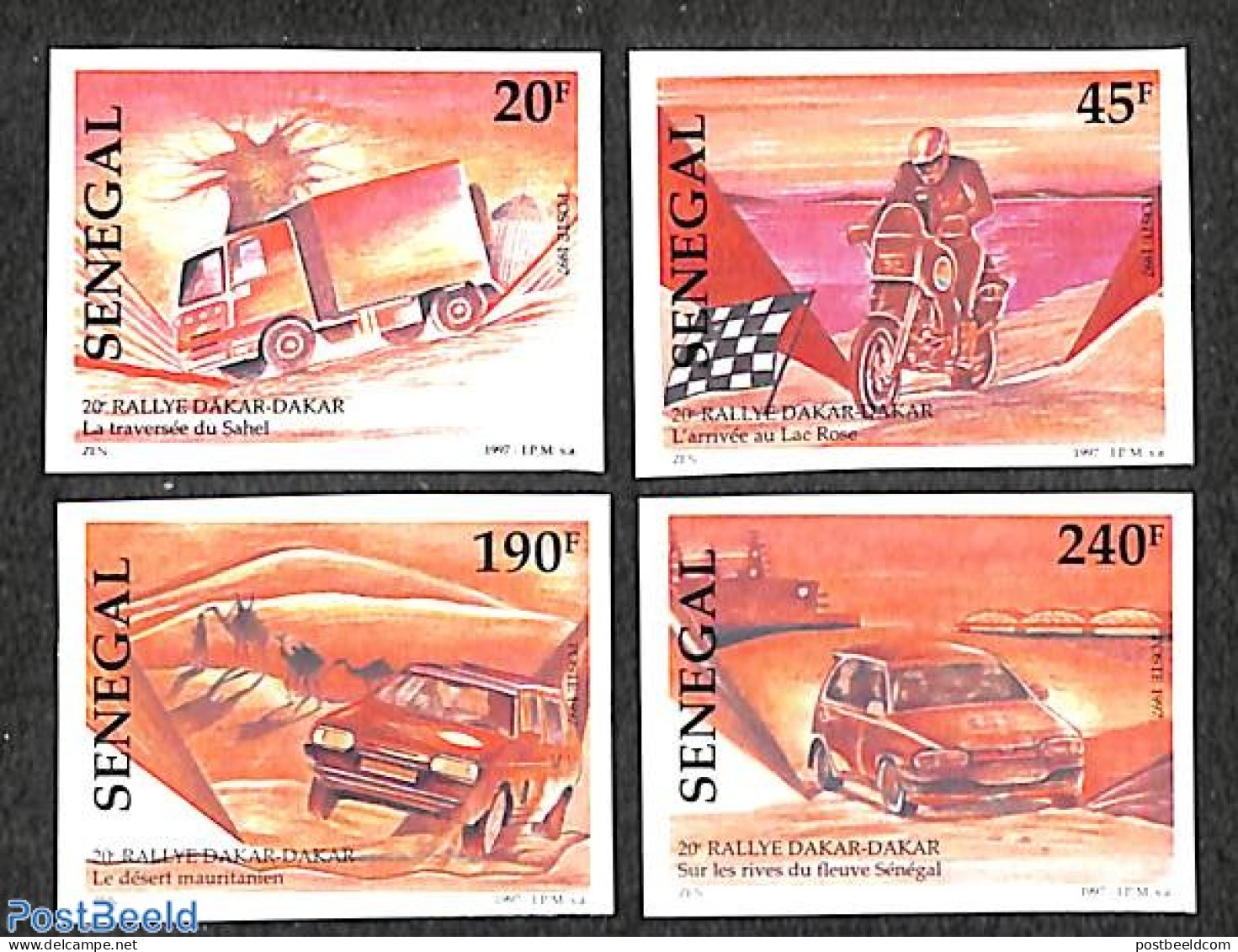 Senegal 1998 Dakara-Agades-Dakar 4v, Imperforated, Mint NH, Sport - Transport - Autosports - Automobiles - Motorcycles - Cars