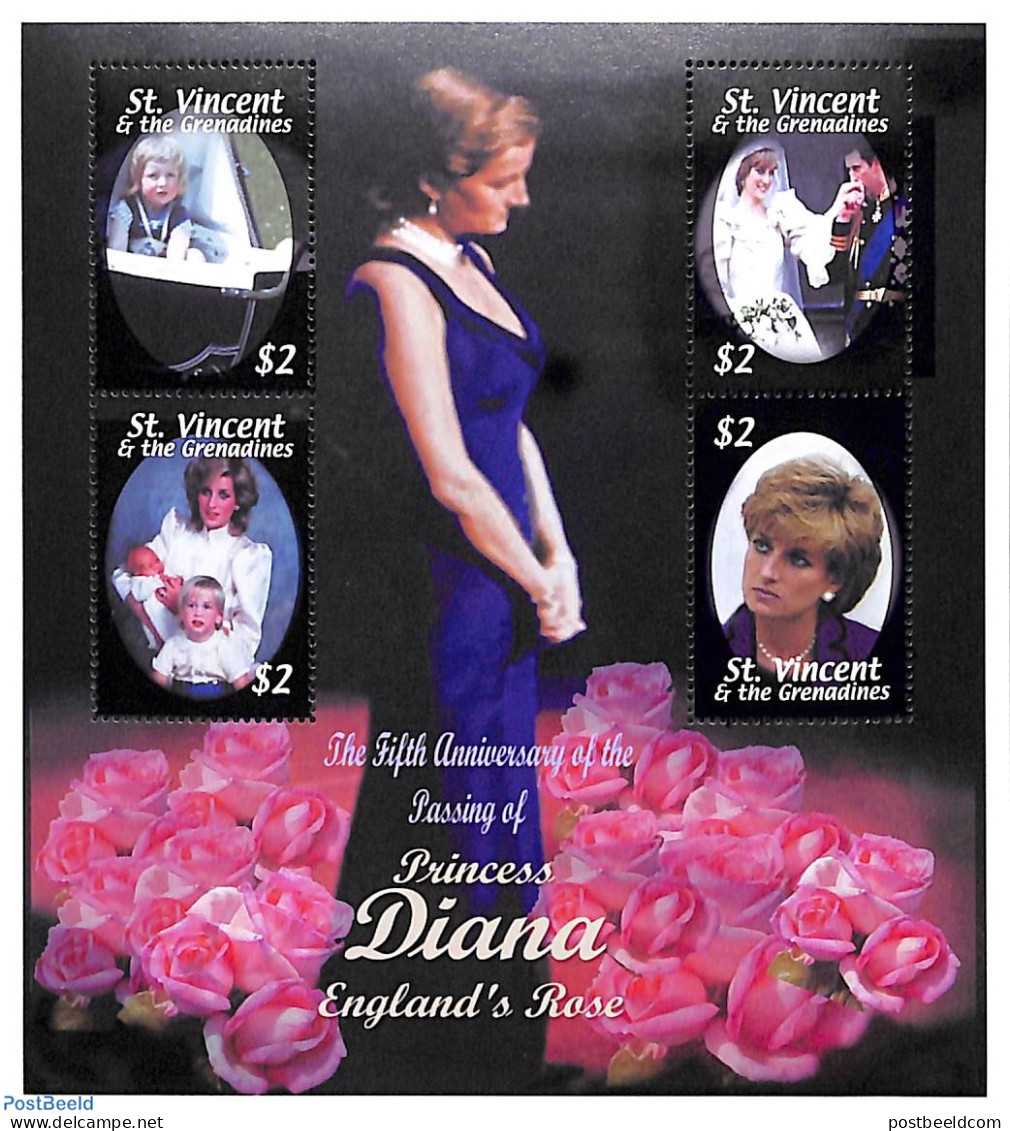 Saint Vincent 2003 Princess Diana 4v M/s, Mint NH, History - Charles & Diana - Kings & Queens (Royalty) - Familias Reales
