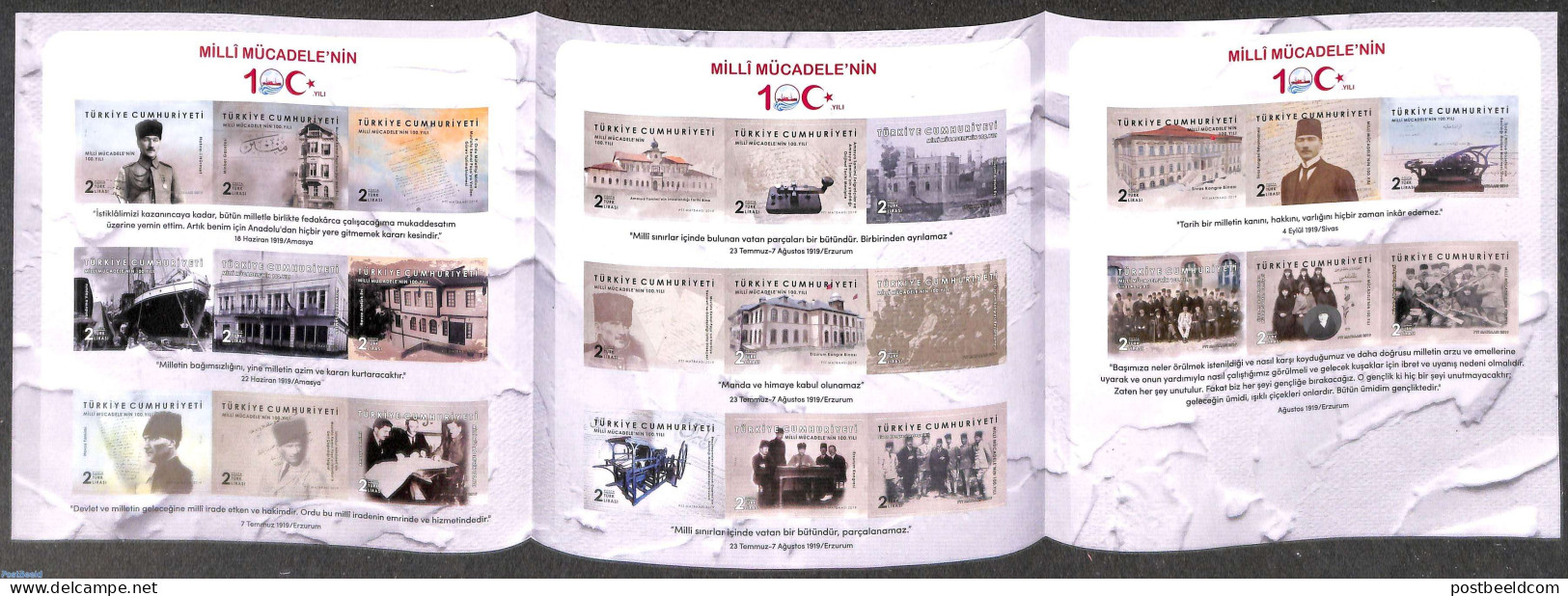 Türkiye 2019 100 Years National Revolution Foil Booklet, Mint NH, Science - Transport - Telecommunication - Ships And.. - Other & Unclassified