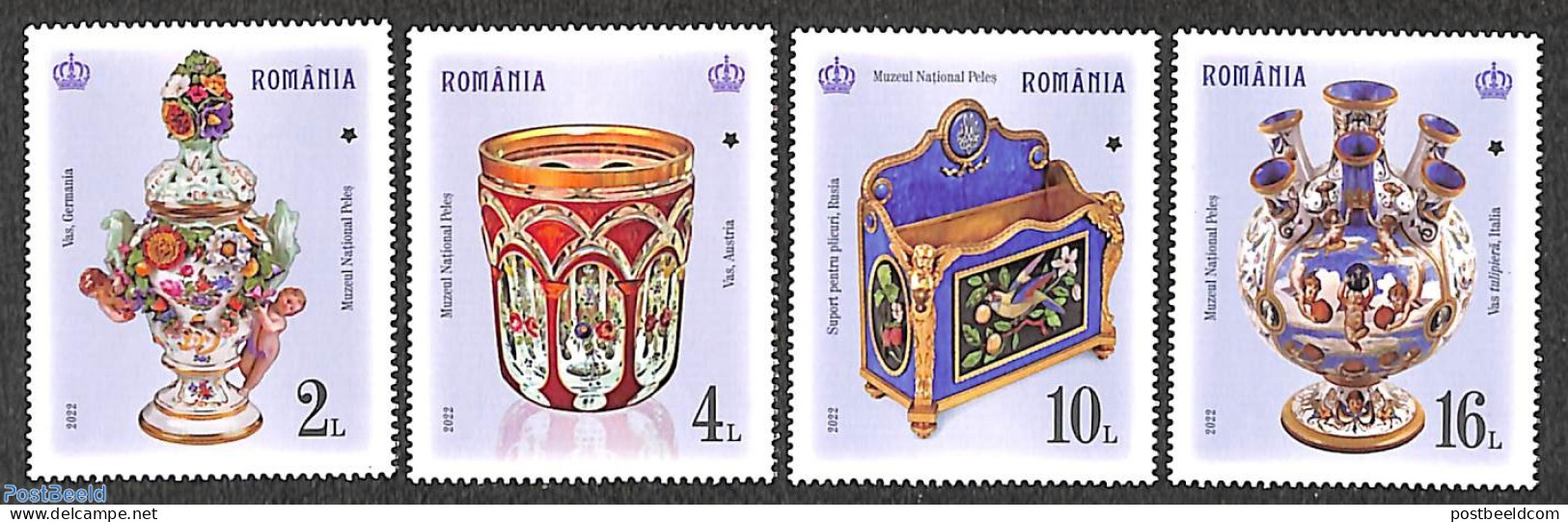 Romania 2022 Peles Castle Treasures 4v, Mint NH, Art - Art & Antique Objects - Ceramics - Nuovi