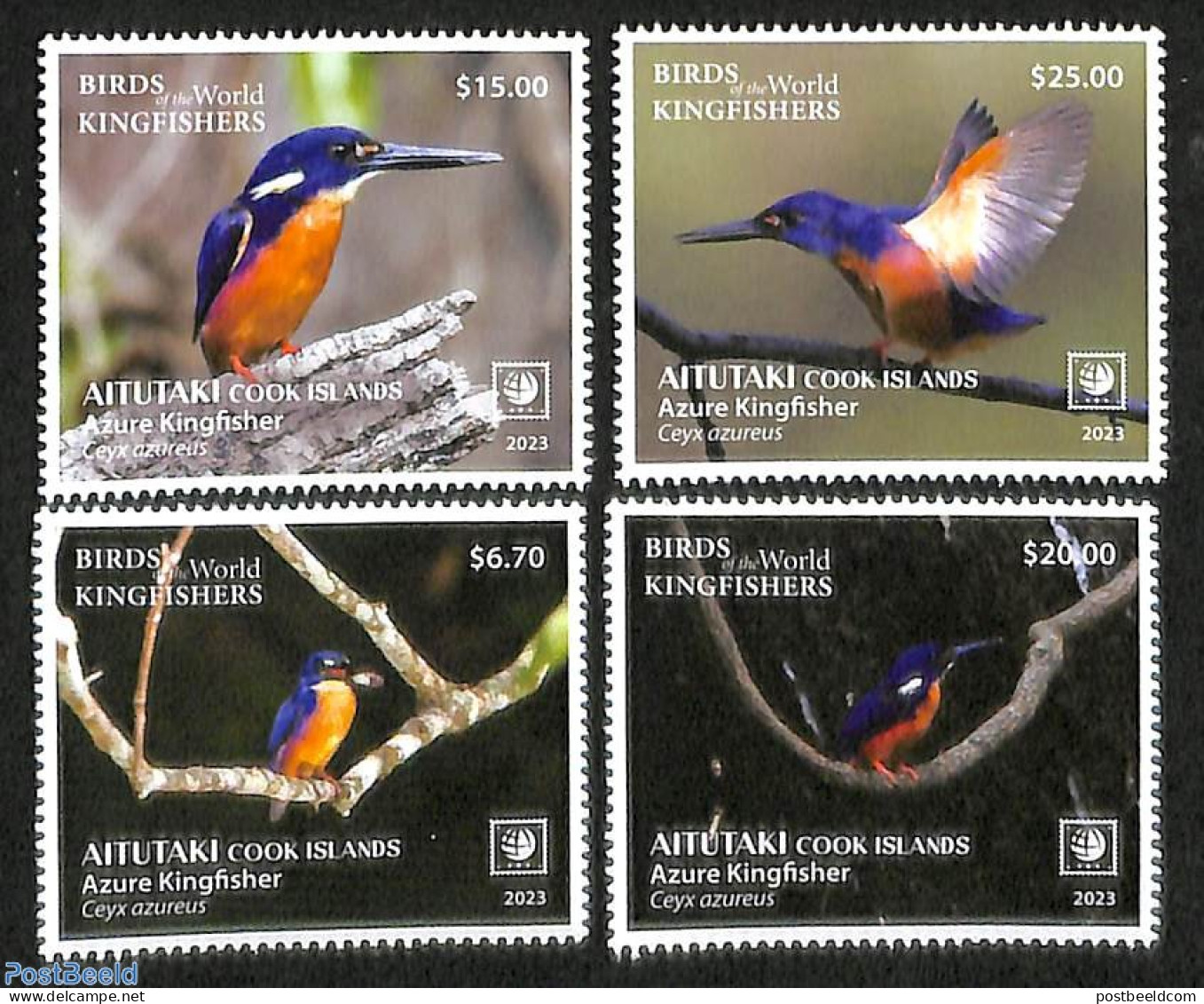 Aitutaki 2023 Azure Kingfisher 4v, Mint NH, Nature - Birds - Kingfishers - Aitutaki