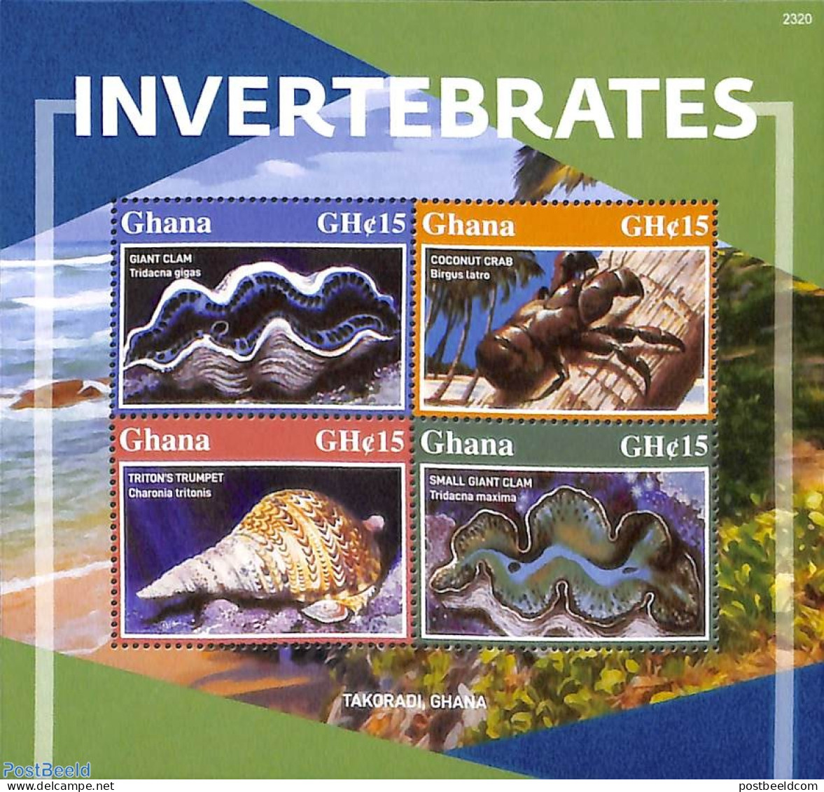 Ghana 2023 Invertebrates 4v M/s, Mint NH, Nature - Shells & Crustaceans - Meereswelt