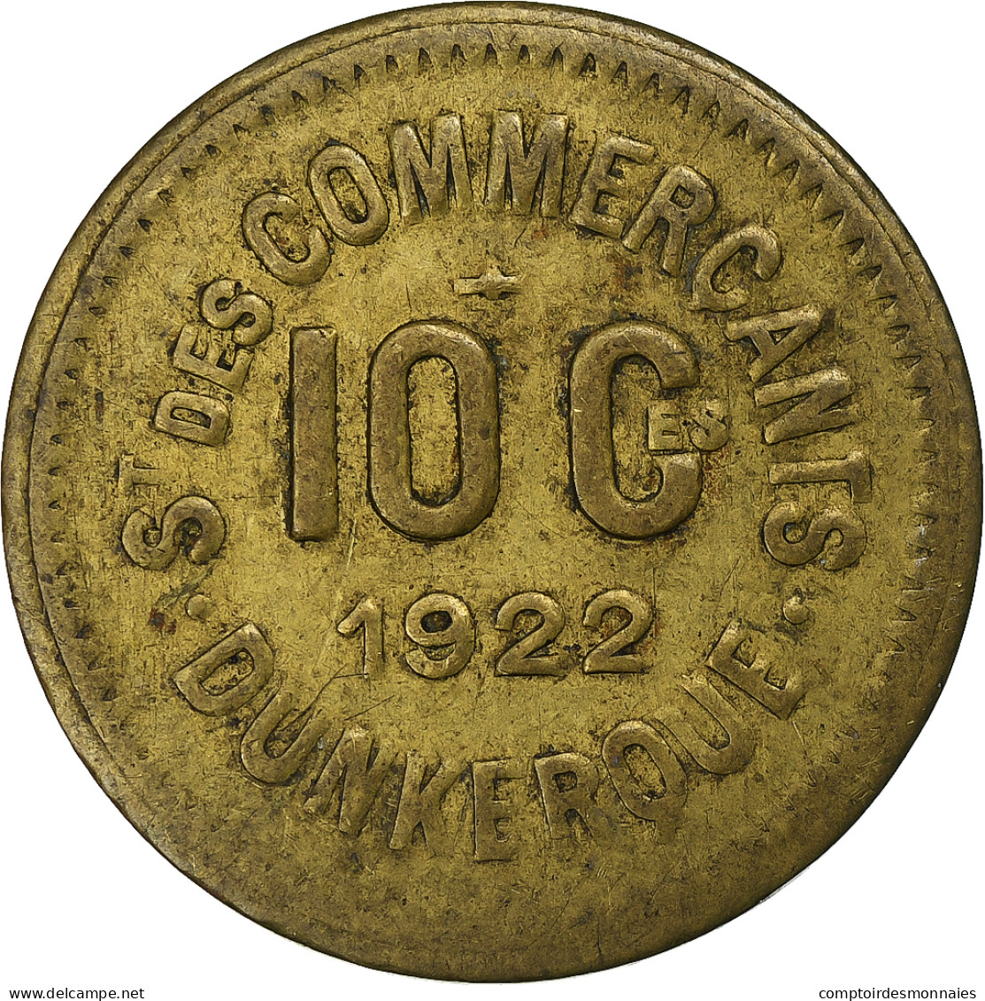 France, Société Des Commerçants - Dunkerque, 10 Centimes, 1922, TTB, Laiton - Monetary / Of Necessity