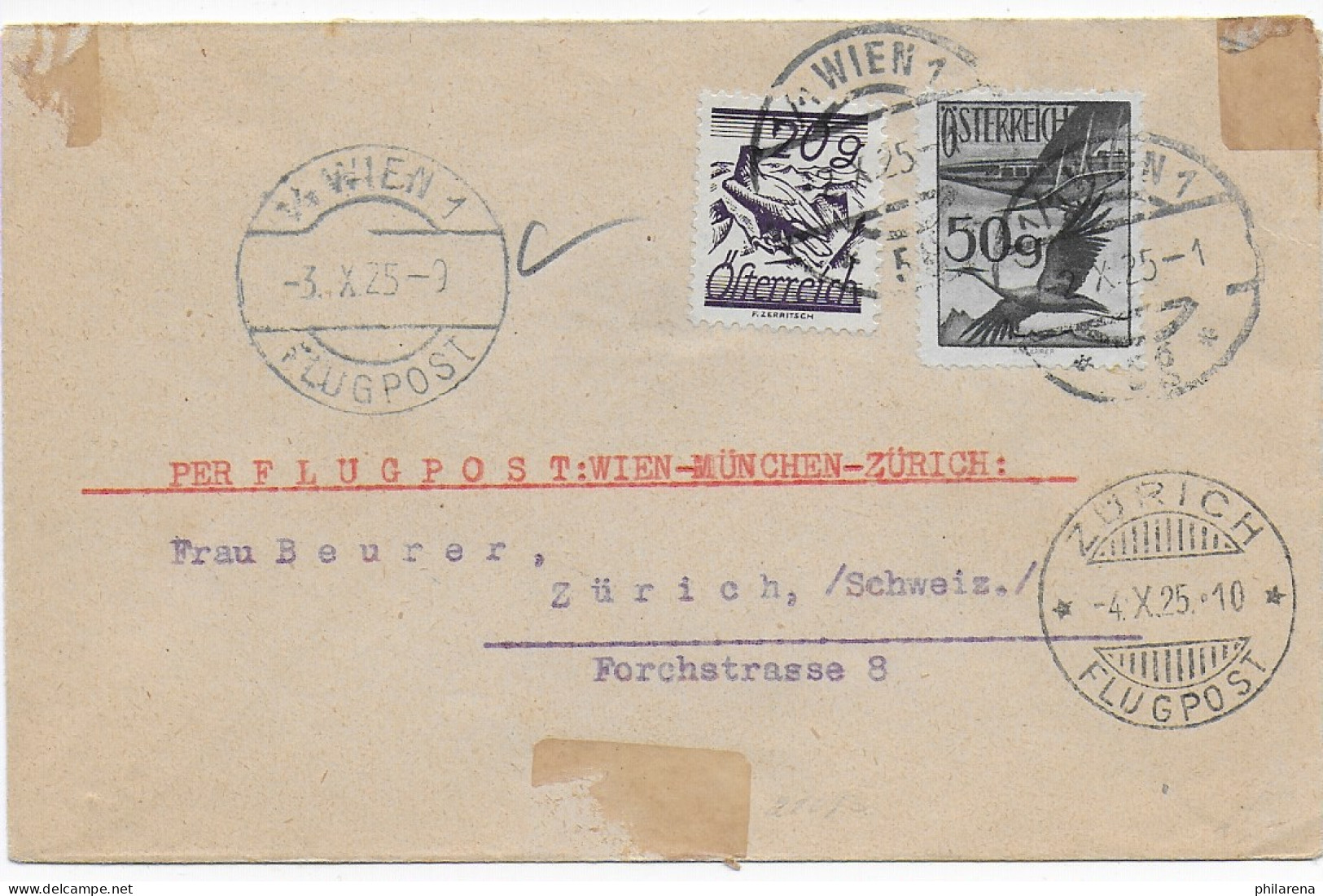 Flugpost Wien Nach Zürich, 1925 - Briefe U. Dokumente