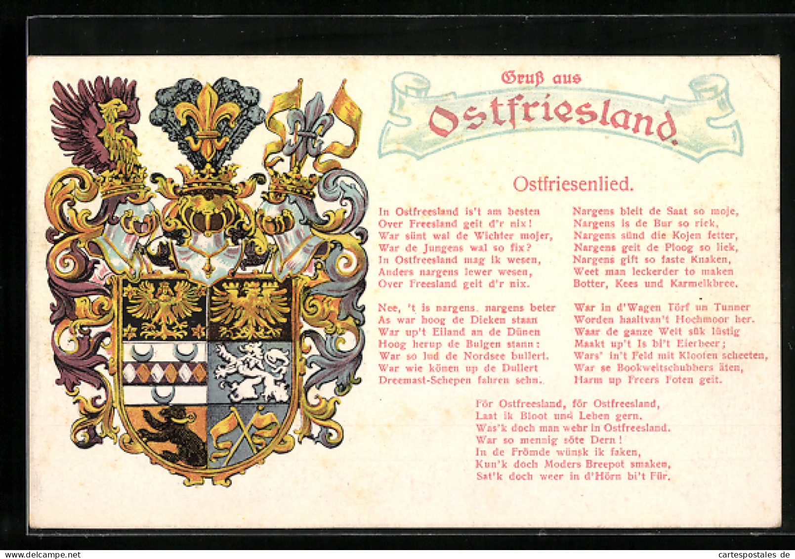 Künstler-AK Ostfriesland, Ostfriesenlied, Ritterhelm Und Wappen  - Genealogy