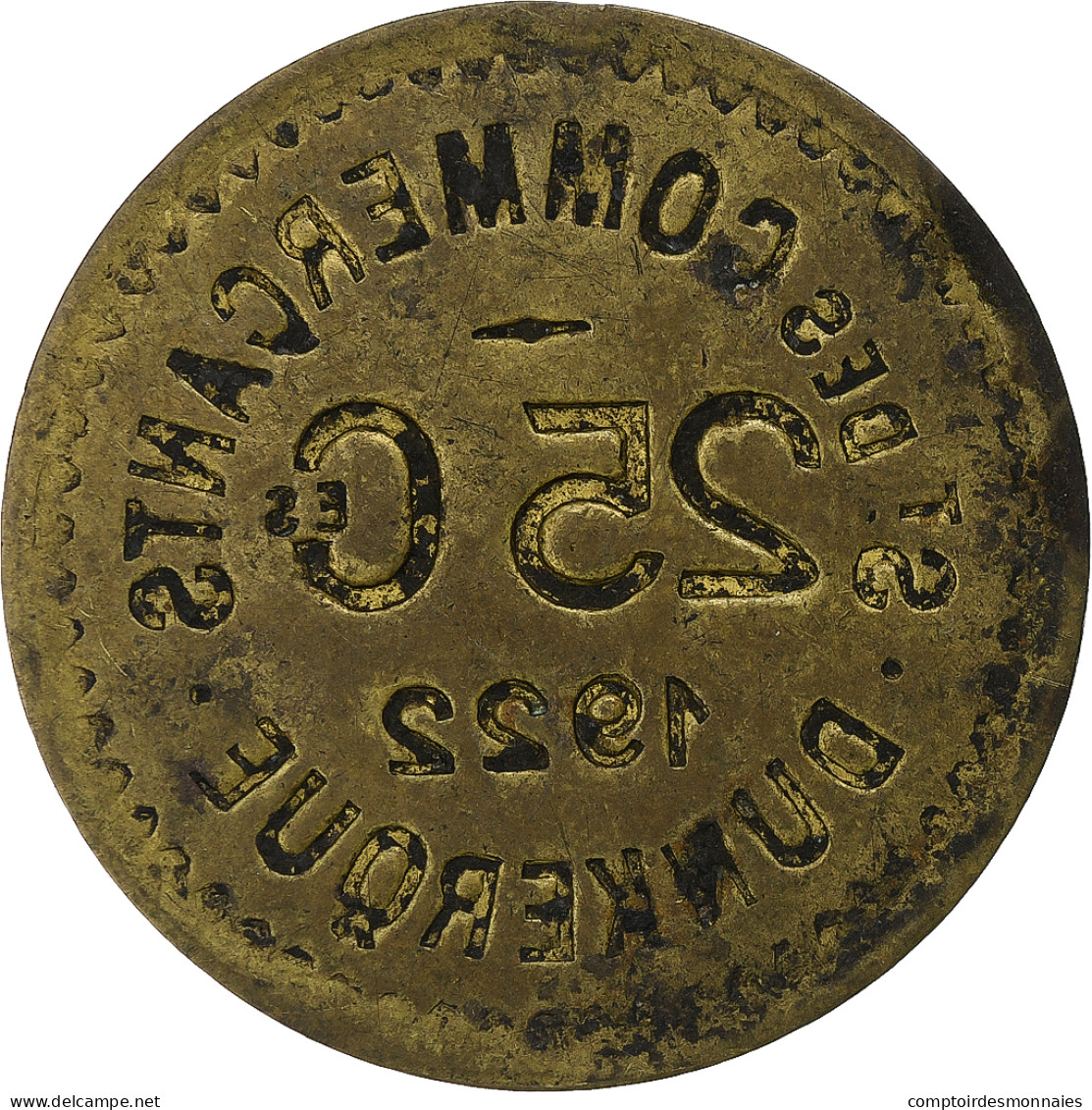 France, Société Des Commerçants - Dunkerque, 25 Centimes, 1922, TTB, Laiton - Monetary / Of Necessity