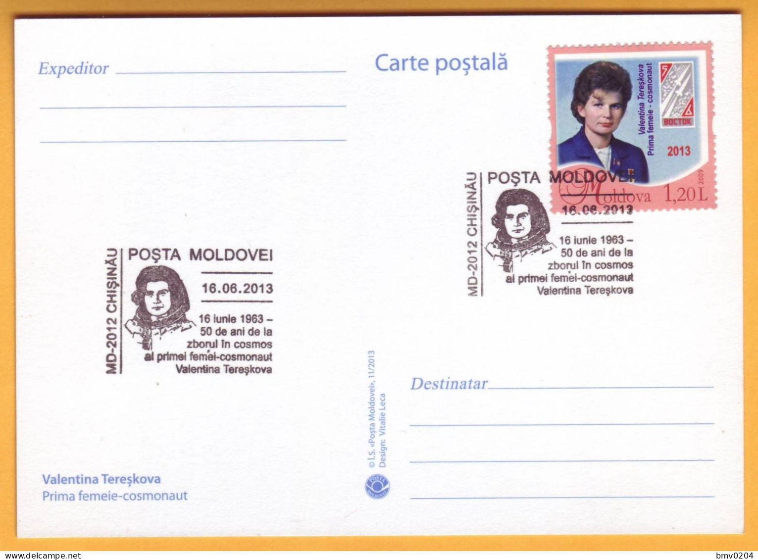 2013 Moldova Moldavie  50 Years Of Valentina Tereshkova. Special Cancellations. Personalized Postage Stamp - Moldavie