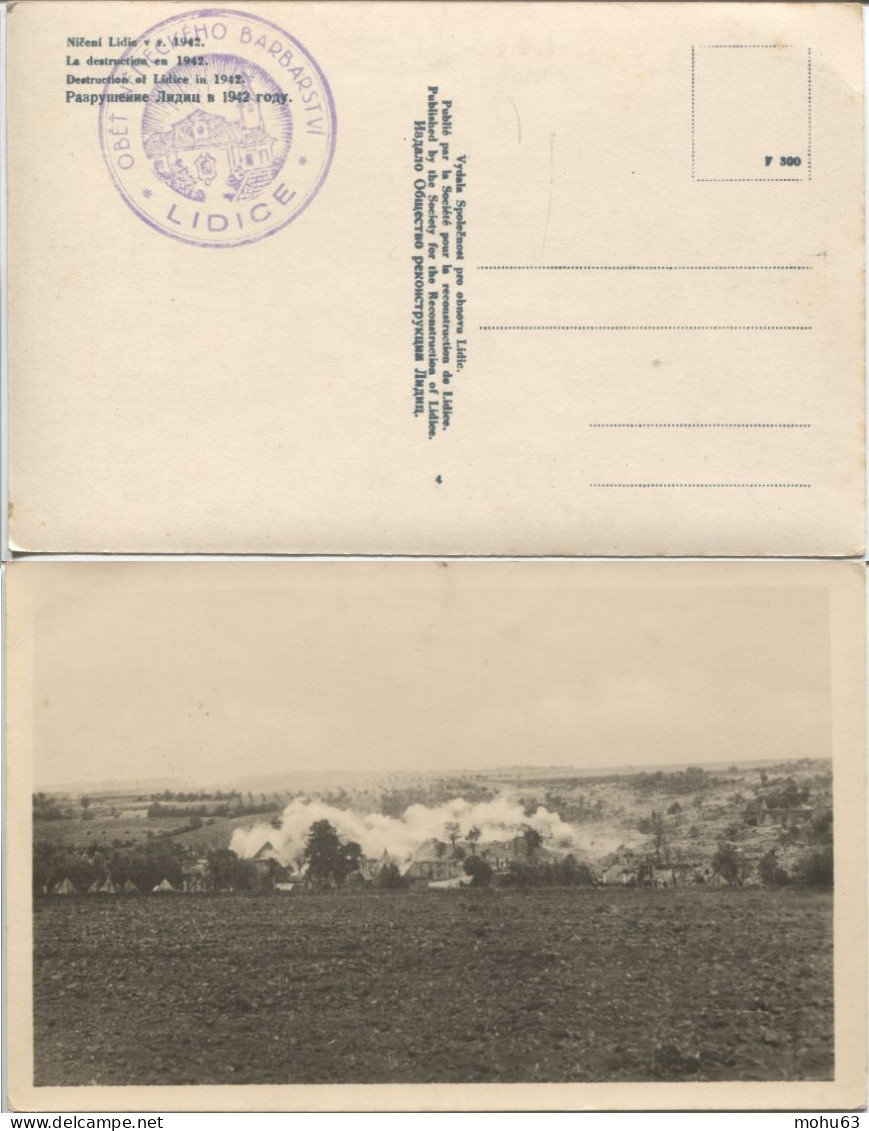 Tschechoslowakei Lidice Ungebrauchte Fotokarte Der Zerstörung 1942, Violetter Nebenstempel - Brieven En Documenten