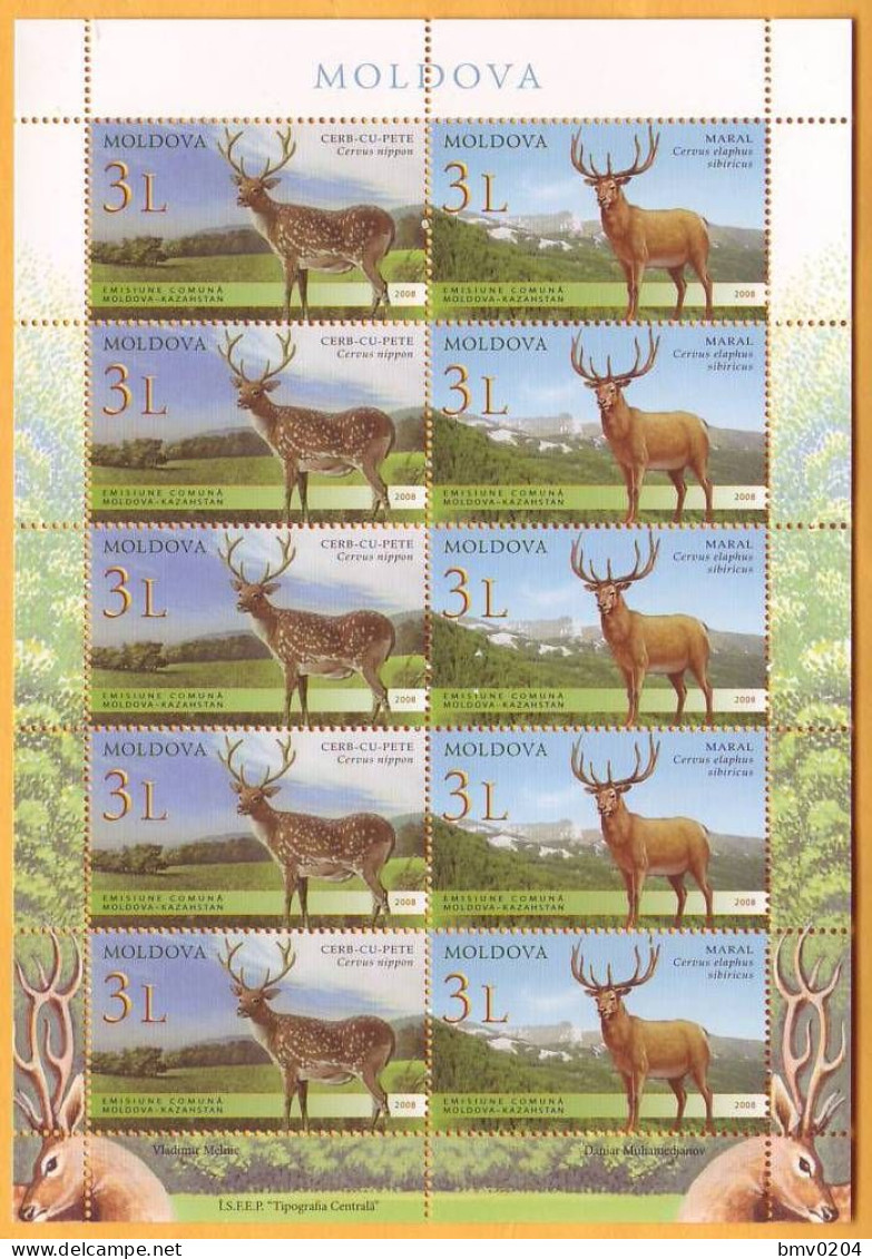 2008  Moldova Moldavie Moldau Sheet   Red Book  Stags.  Joint Issue Of  Kazakhstan Mint. - Joint Issues