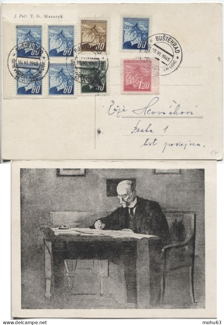 Tschechoslowakei Bustehrad 10.6.45 Masaryk-Gemäldekarte Sonderstempel Zerstörung Von Lidice - Covers & Documents