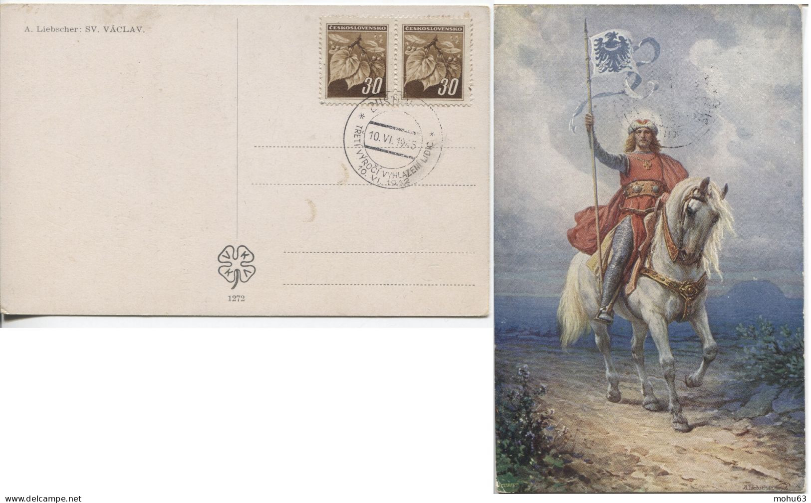 Tschechoslowakei Bustehrad 10.6.45 Liebscher Gemäldekarte H. Wenzel Sonderstempel Zerstörung Von Lidice - Lettres & Documents