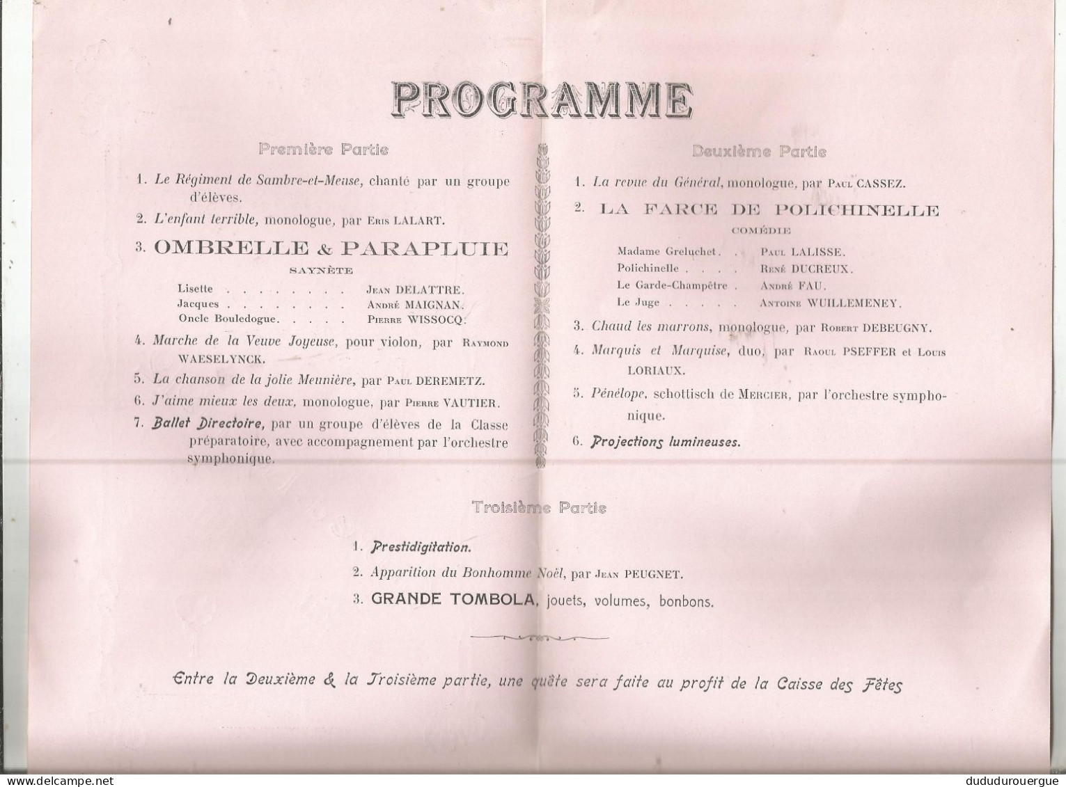 LYCEE DE SAINT - OMER : SALLE DES FETES DU LYCEE , ARBRE DE NOEL 1912 , FETE ENFANTINE - Programme