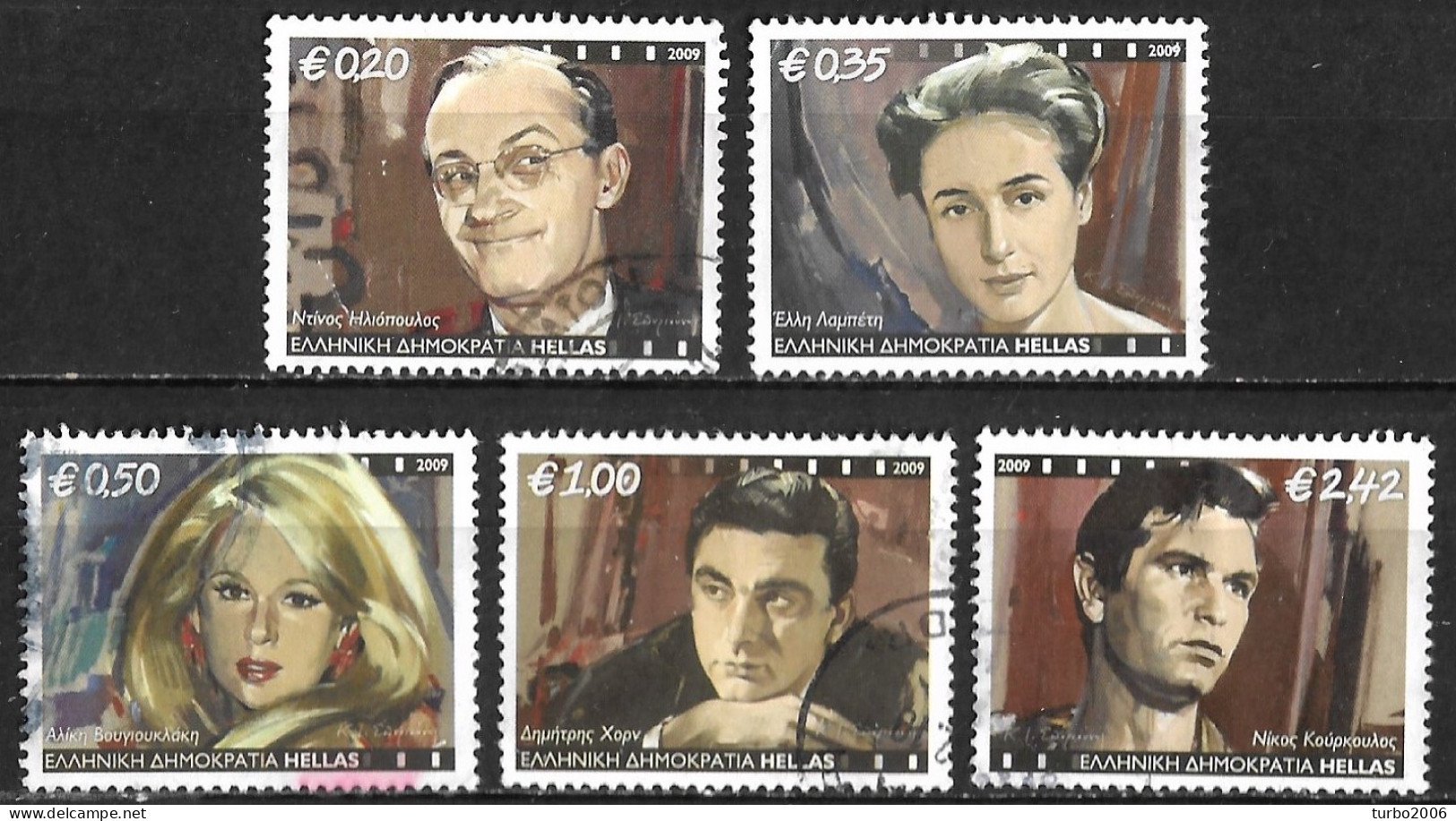 GREECE 2009 Greek Actors 5 Values From The Set Vl. 2456-2457-2459-2461-2462 - Used Stamps