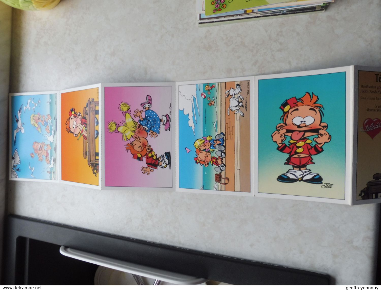 Cpm Bd  Carte Kaart Spirou Mnh Neuf Perfect Parfait Televie 1995 Carnet De 5 Cartes Se Tenant - Stripverhalen