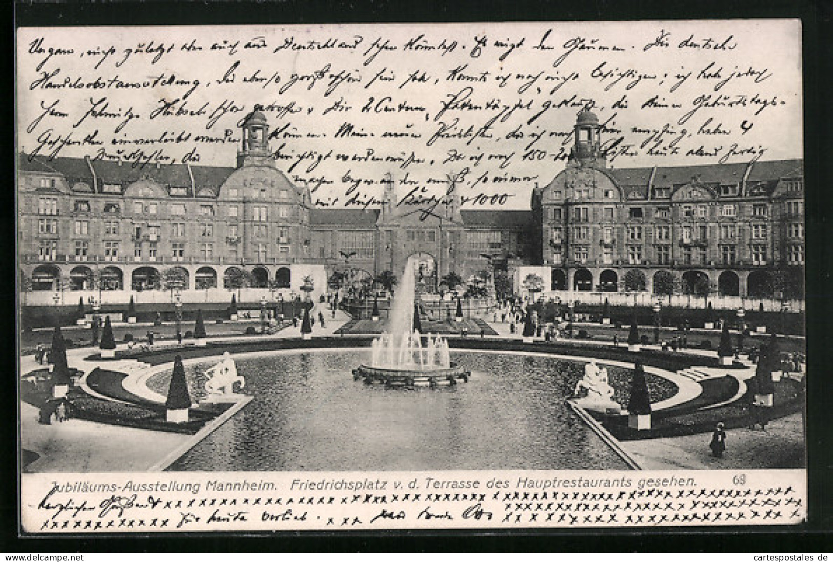 AK Mannheim, Internationale Kunst- & Grosse Gartenbau-Ausstellung 1907, Friedrichsplatz Mit Fontäne  - Ausstellungen