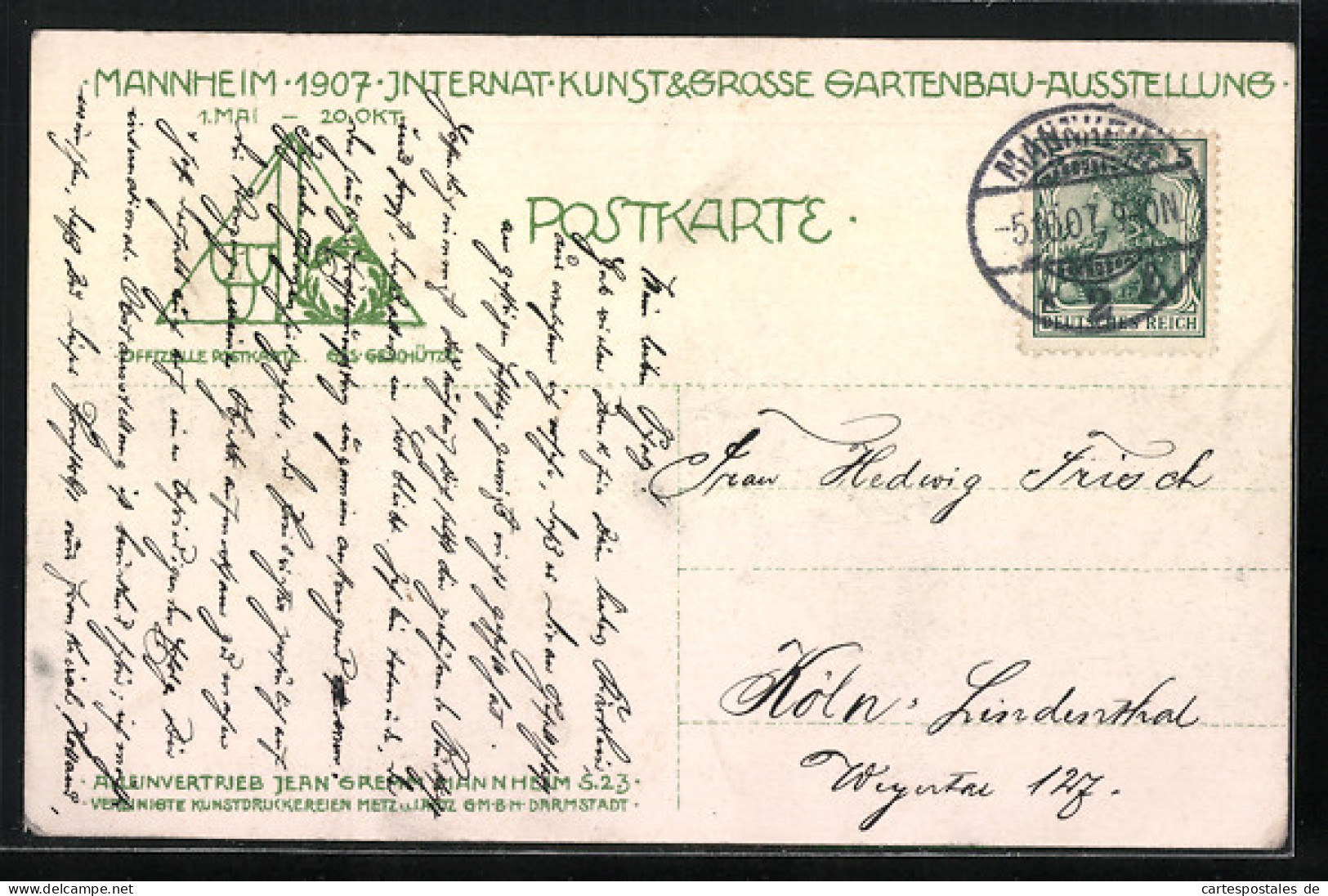 AK Mannheim, Internationale Kunst- & Grosse Gartenbau-Ausstellung 1907, Friedrichsplatz Mit Fontäne  - Expositions