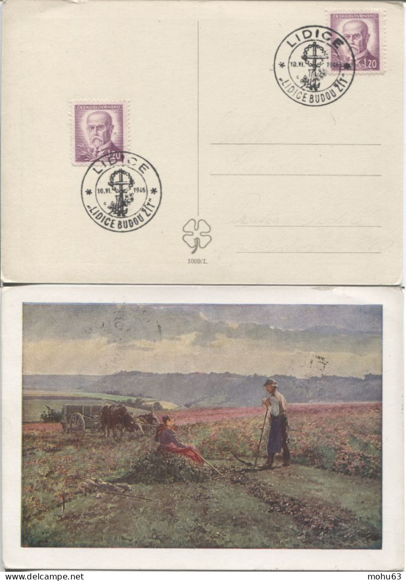 Tschechoslowakei  10.6.46 Lidice Sonderstempel Ub.'c' Gemäldekarte Landwirtschaft - Briefe U. Dokumente