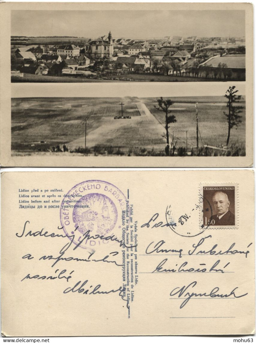 Tschechoslowakei 20.4.48 Lidice Fotokarte Nebenstempel 'Opfer Deutscher Barbaren' - Covers & Documents