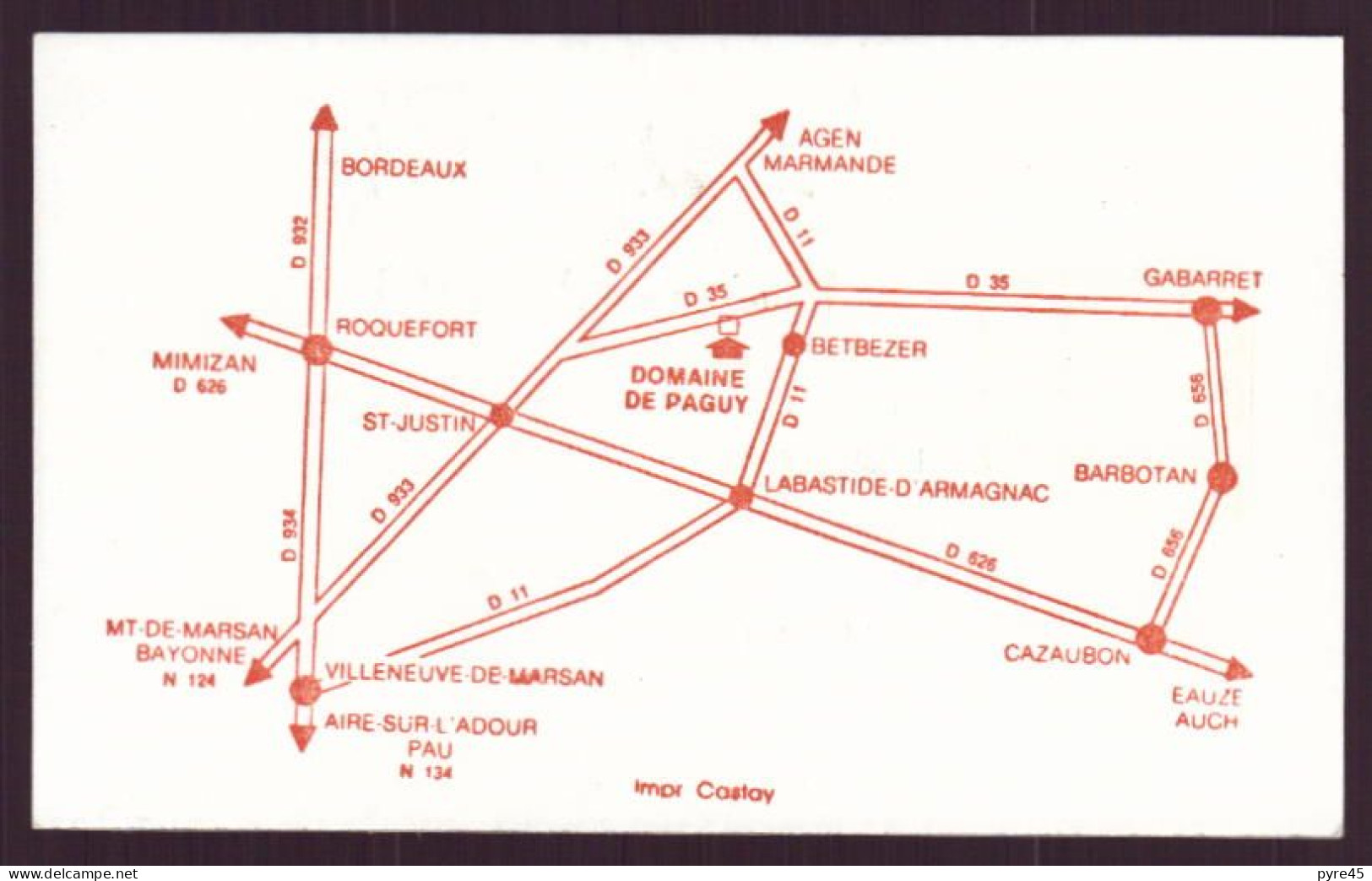 CARTE PUBLICITAIRE DOMAINE DE PAGUY A BETBEZER D ARMAGNAC FERME AUBERGE GITES RURAUX - Cartes De Visite