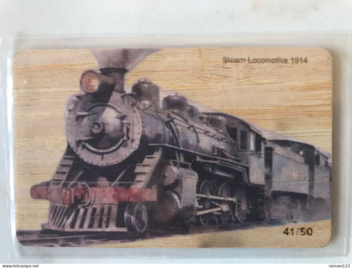 VERY RARE  EXHIBITION    WOOD CARD    TRAIN LOCOMOTIVE   ONLY  50 ISSUE   MINT IN SEALED   RARE - Treni