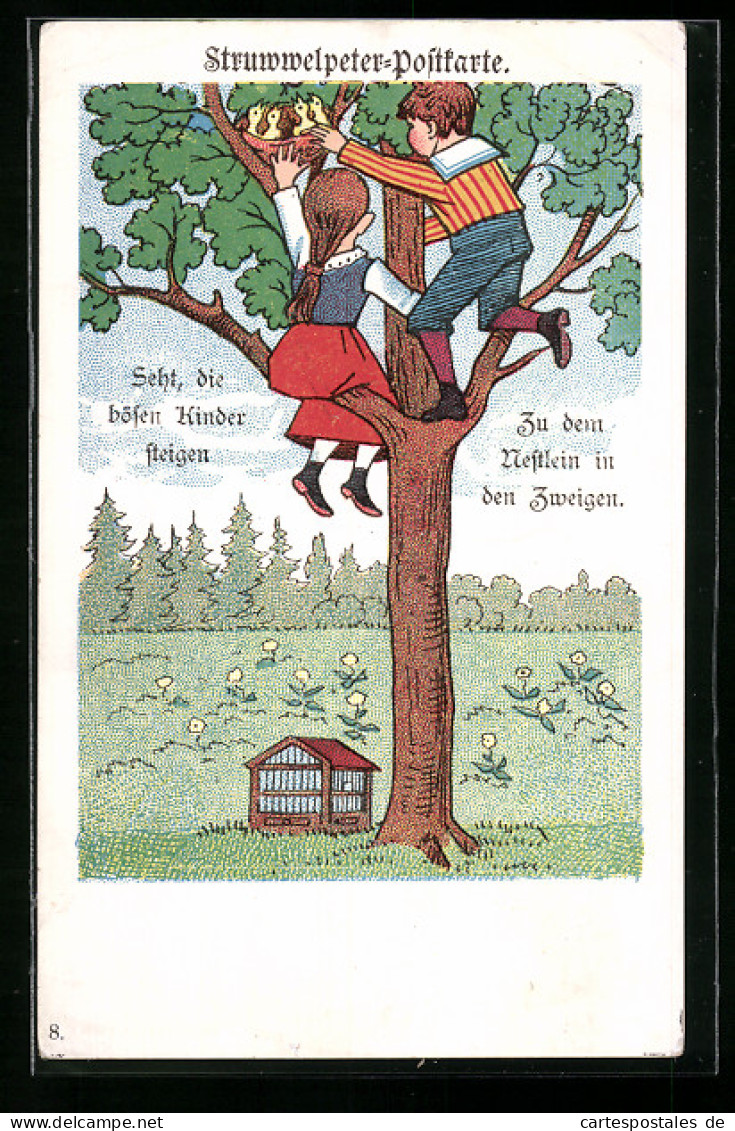 Lithographie Struwwelpeter, Seht, Die Bösen Kinder Steigen Zu Den Nestlein In Den Zweigen, Kinderbuch Von H. Hoffmann  - Used Stamps