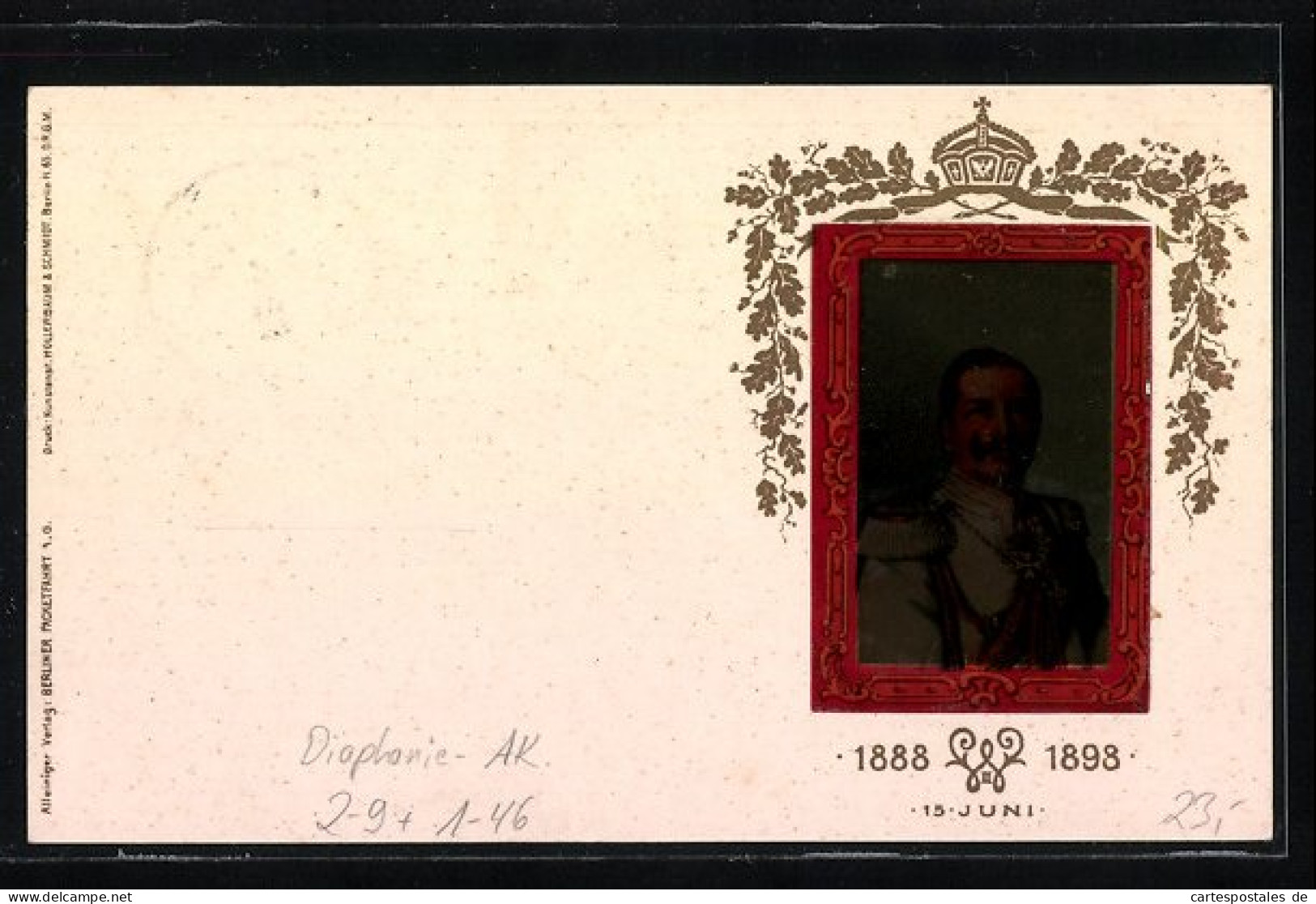 Diaphanie-AK Portrait Von Kaiser Wilhelm II., Private Stadtpost Neue Berliner Omnibus Packetfahrt AG  - Royal Families