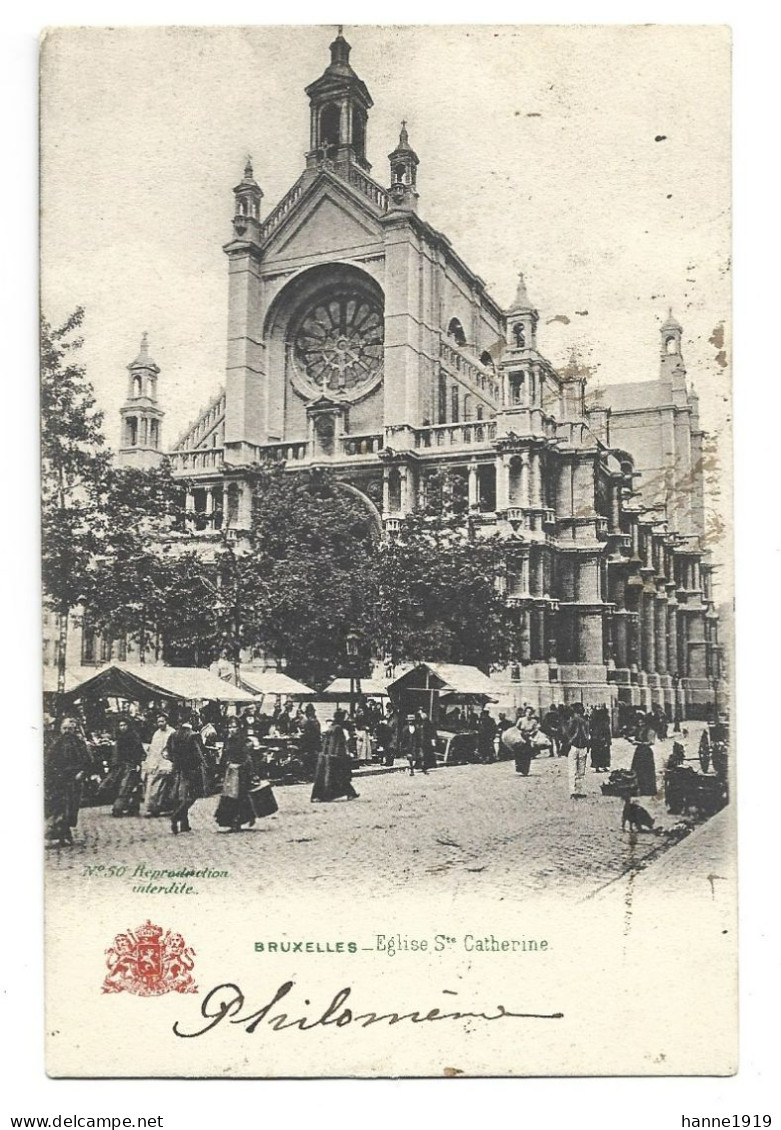 Bruxelles Eglise Sainte Catherine Marché Cachet 1906 Anvers Htje - Monuments, édifices