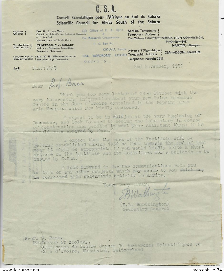 UGANDA 50C SOLO LETTRE AIR LETTER AIR MAIL COVER KIKUYU 1951 TO  HELVETIA SUISSE - Kenya, Oeganda & Tanganyika