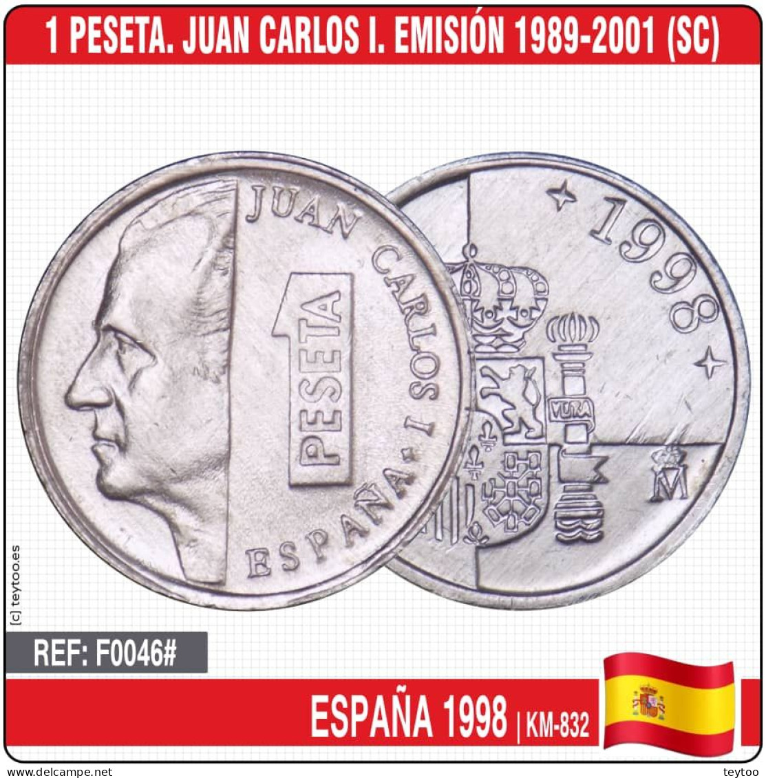 F0046# España 1998. 1 Peseta. Juan Carlos I (SC) KM-832 - 1 Peseta