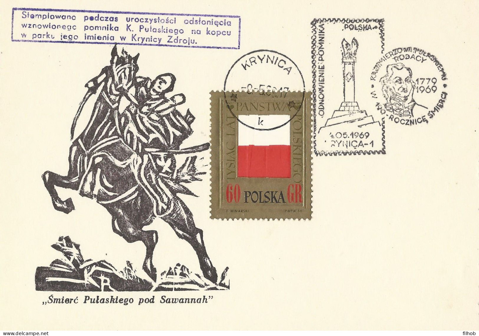 Poland Postmark D69.05.09 KRYNICA.01: Monument K. Pulaski - Postwaardestukken