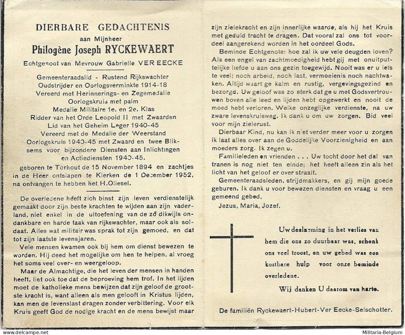 Doodsprentje Van 'Philogène Joseph Ryckewaert' - Religion & Esotericism